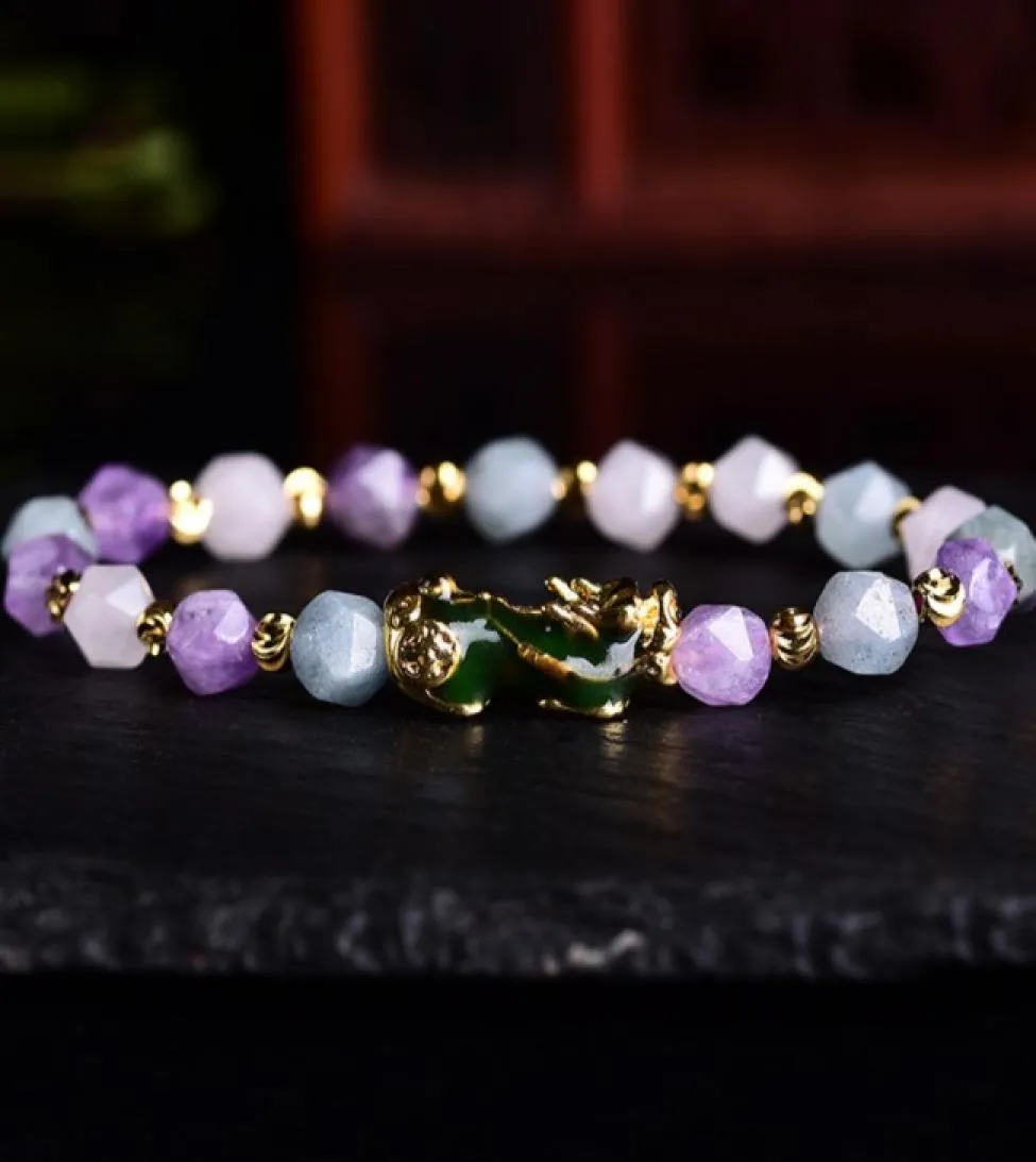 SX001 Fashion new design pixiu bracelet natural amethyst Pi Xiu PiYao Bracelet change color pixiu bracelet natural beads charm wom7608490