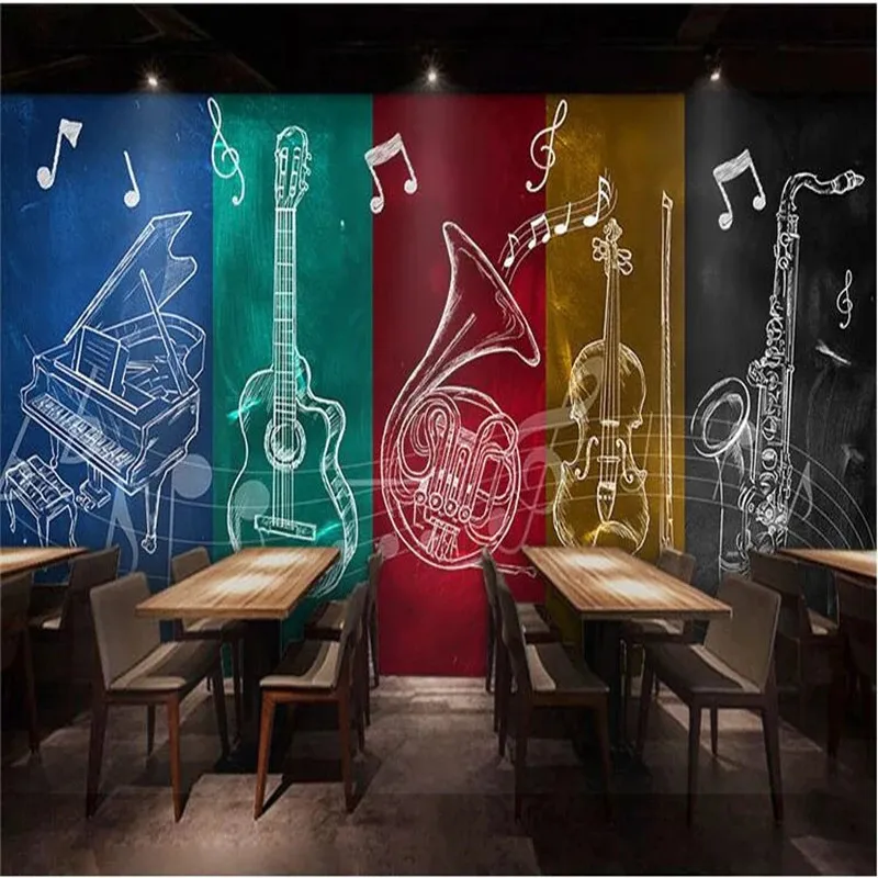 Anpassad tapet 3D europeisk handmålad musikinstrument Musik affisch Personlighet Bar Cafe Creative Graffiti 240122