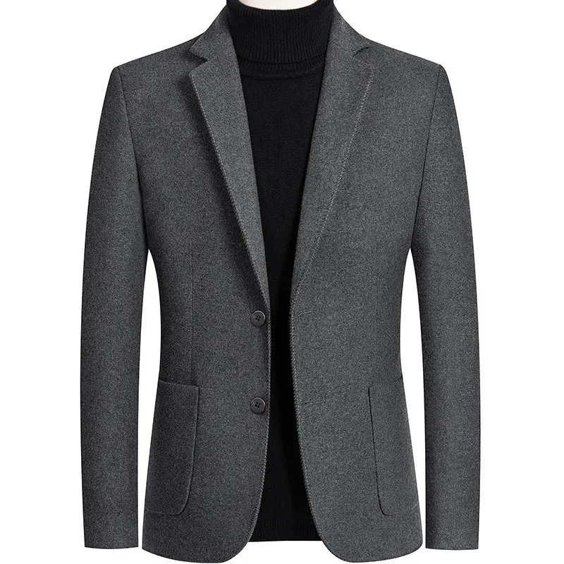 Blazer in cashmere da uomo, giacche, abiti casual da lavoro, cappotti di lana, vestibilità slim maschile di alta qualità 240124