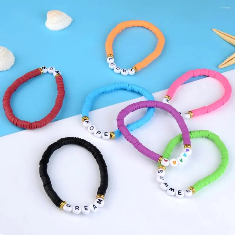 Strand 6mm MultiColor Polymer Clay Beads Bracelets For Women DIY Acrylic Letter Handmade Charm Bracelet Summer Female Custom Jewelry