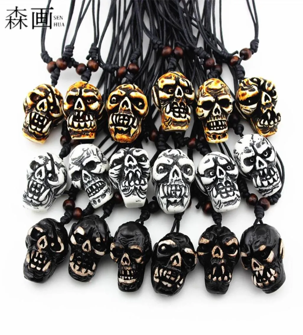 Fashion Jewelry Whole 18PCS Imitation Yak Bone Carved Horror Devil Skull Pendant Necklace Halloween Skull Necklace Amulet Gift5576111