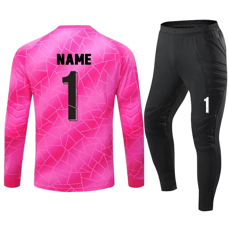 Boys 2023 football goalkeeper uniform protective sponge long sleeved football training goalkeeper top tier football jersey pants customization 240210