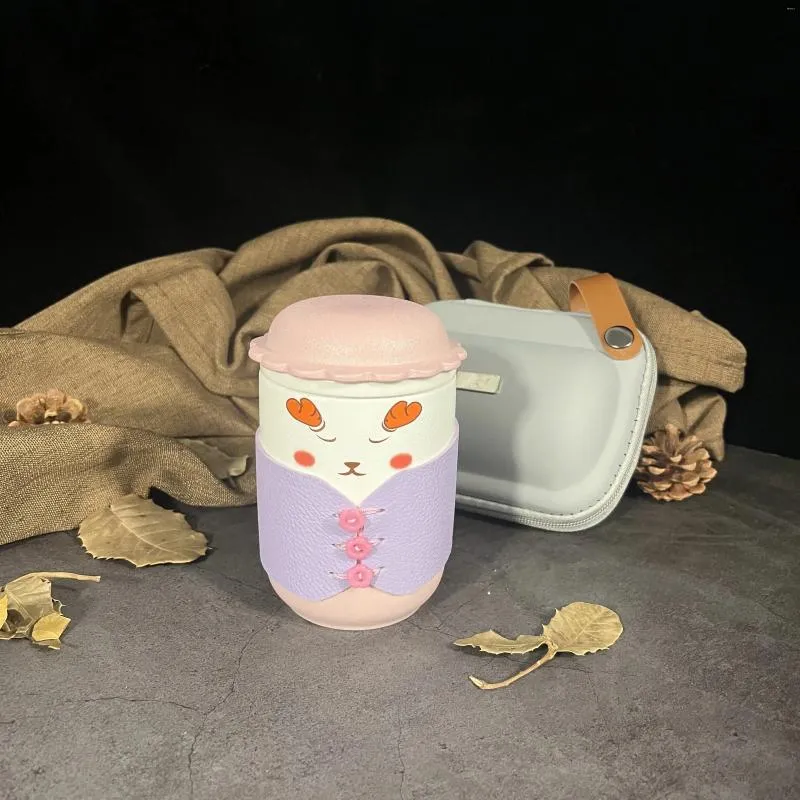 Teaware Set Intervall 1 Set/360ml/12.67oz Kawaii Cartoon Portable Outdoor Travel Tea Cup Set-Mugg med antiscald och antislipfunktioner