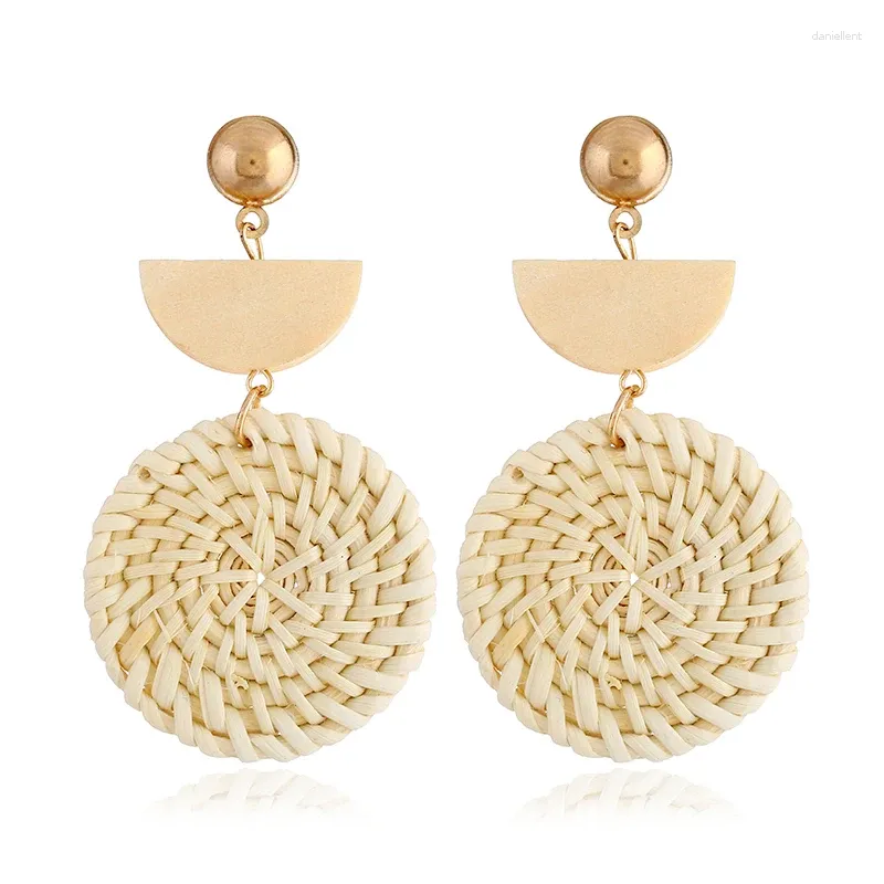 Boucles d'oreilles pendantes en bambou géométrique tissé à la main pour femmes, mode ethnique bohème, Simple, personnalité, charme Sexy, arrivée 2024