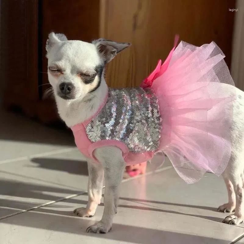 Abbigliamento per cani Abito da principessa Camicia estiva brillante Gonna tutu Vestiti per Yorkie Chihuahua Shih Tzu Bowknot Costume da cucciolo per festa di nozze