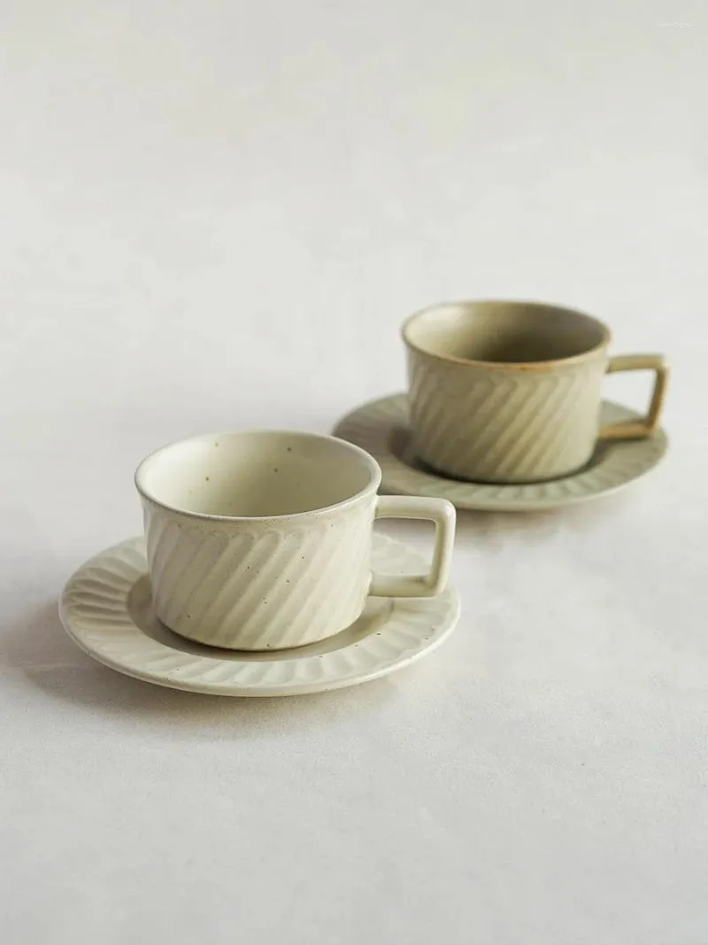 Muggar vintage twill kaffekopp och fat utsökt keramisk randig japansk eftermiddagsteuppsättning