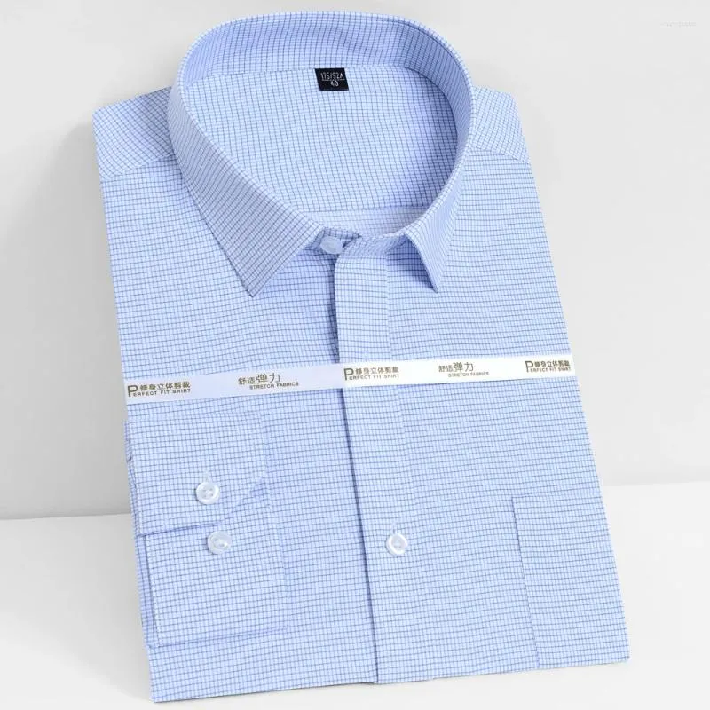 Chemises habillées pour hommes rayé élégant boutonné chemise à manches longues pour les activités professionnelles fibre de bambou coupe régulière facile à entretenir Plaid