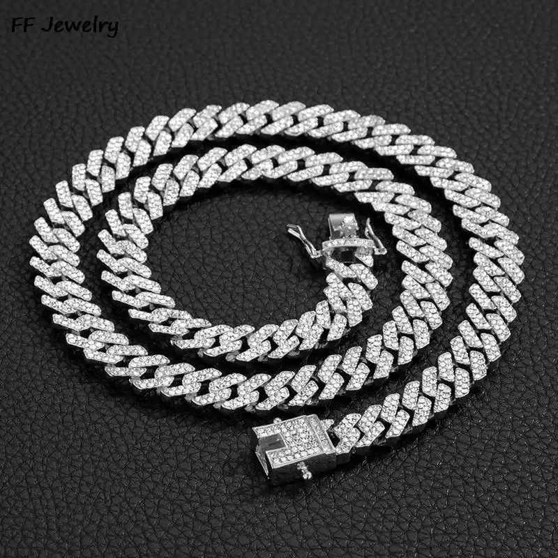 Herrkvinnor Hip Hop Ice Out Shining Prom Cuban Chain Halsband 12mm asfalterad diamantkedja Halsband Fashion Jewelry 240210