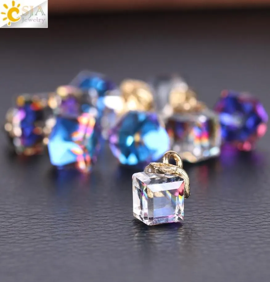 CSJA 10 pièces résultats de bijoux Cube à facettes en verre perles en vrac 13 couleurs forme carrée trou de 2mm perle de cristal autrichien pour Bracelet bricolage M4822498