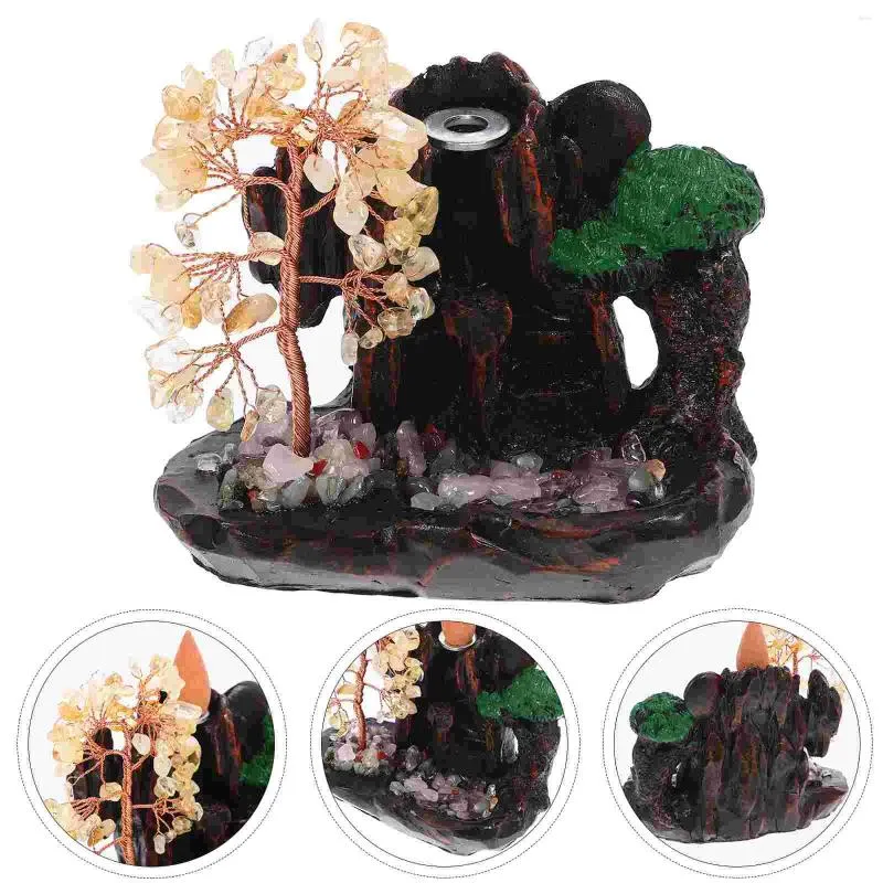 Decorative Flowers Crystal Tree Ornaments Stone Decor Backflow Incense Holder Sculpture Desktop Craft Table Centerpiece Office