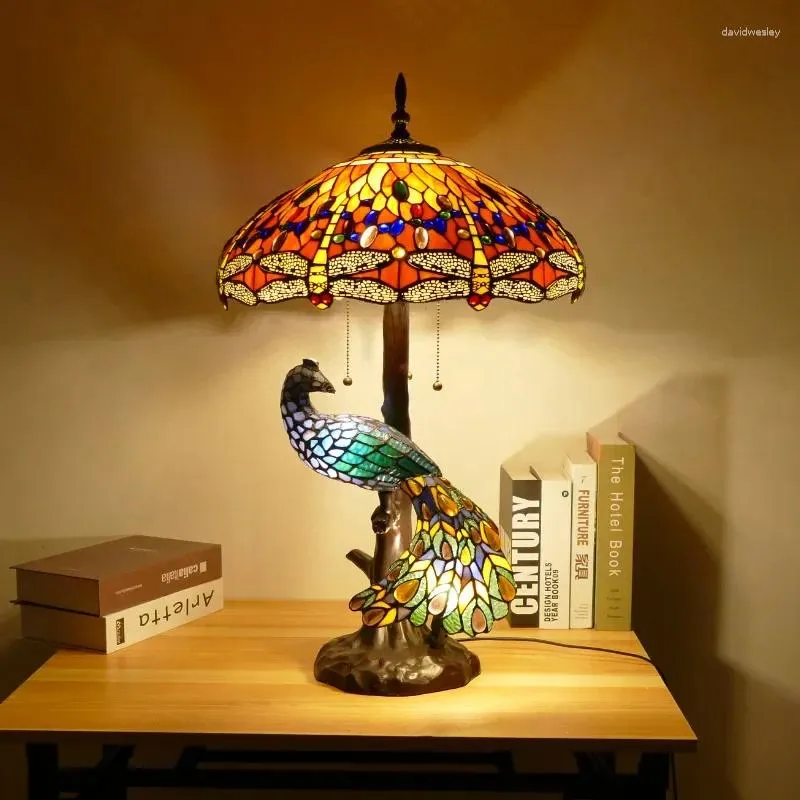 Tischlampen Tiffany Bird Tabe Lights mit Glaslampenschirm Nordic Leistungsstarke Schreibtischlampe LED für Nachttisch Schlafzimmer Wohnzimmer Dekor