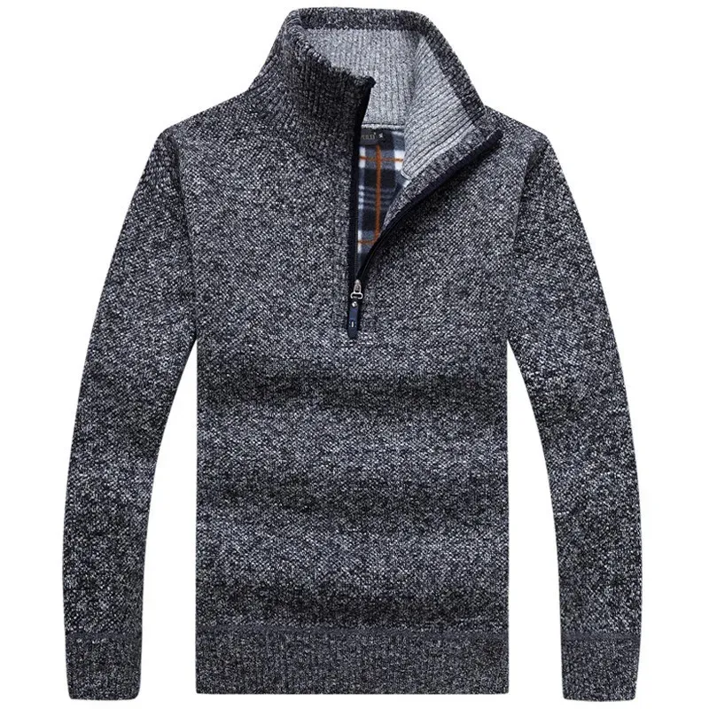 Autumn Mens Tjock Warm Stickover Polid Solid Sleeve Turtleneck Sweaters Half Zip Fleece Winter Jumper Comfy Clothing 240123