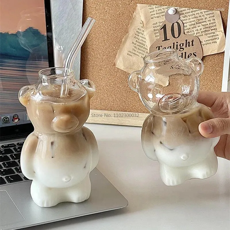 Verres à vin créatif Ins ours tasse en verre café latte pour copines femme cadeau d'anniversaire haute valeur mignon résistant à la chaleur rétro pichet à lait