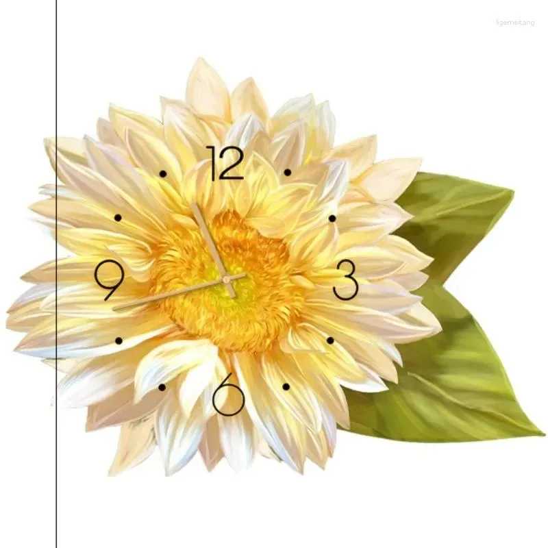 Wanduhren, kreative stille Uhr mit Sonnenblumen-Dekor, LED-Lampe für Esszimmer und Wohndekoration