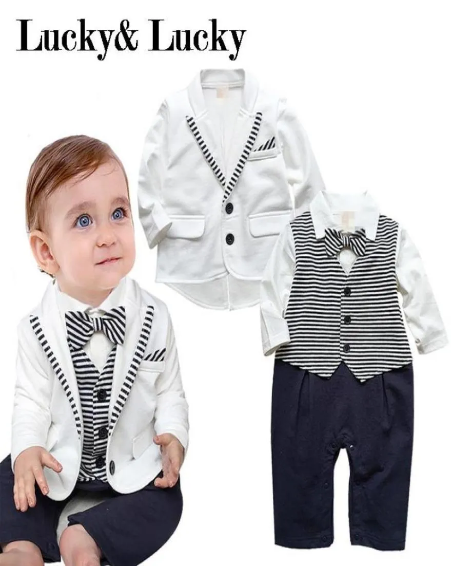 Zestawy odzieży noworodka 2020 NOWOŚĆ Przyjazdu Baby Boy Ubrania Baby Rompers Płaszcz z krawatem Formal Party Wear8475429