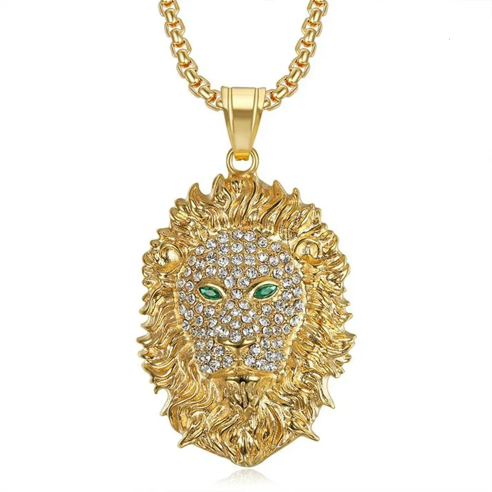 Hip Hop glacé tête de Lion pendentif chaînes pour hommes couleur or en acier inoxydable animaux colliers mâle Bling bijoux livraison directe 240127