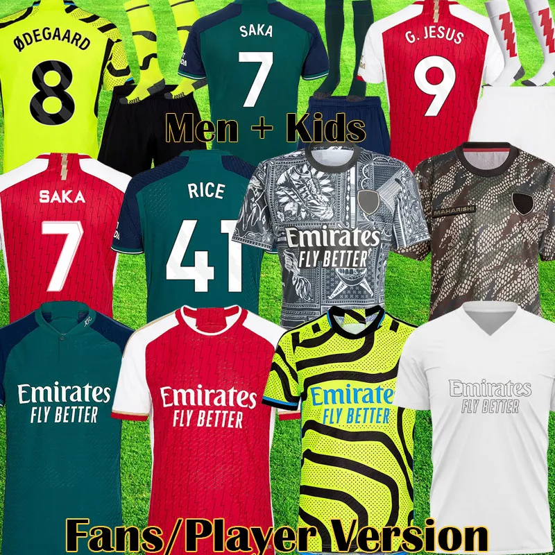Gracz fanów Whiteout Rice Soccer koszulki piłkarskie Maharishi G. Jesus Saka 2023 2024 Odegaard Martinelli Saliba Arsen 23 24 No More Red Football Shirt All Men Multicolor Kit Kids