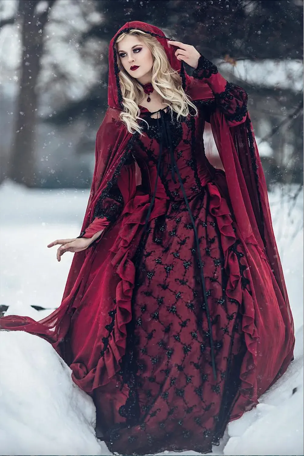 Gothic Winter Medieval A-Line Wedding Dress for Bride Red and Black with  Lace-Up Back and Capped Long Sleeves from Dhgate A-Line Wedding Dresses -  price 244.27