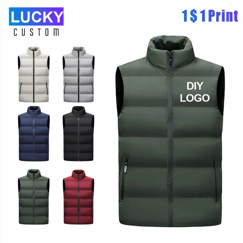 Sleeveless Vest Mens Stand Collar Thicken Jacket Down Windproof Winter Coat Custom Printing Company Brand Diy Warm Vest 240118