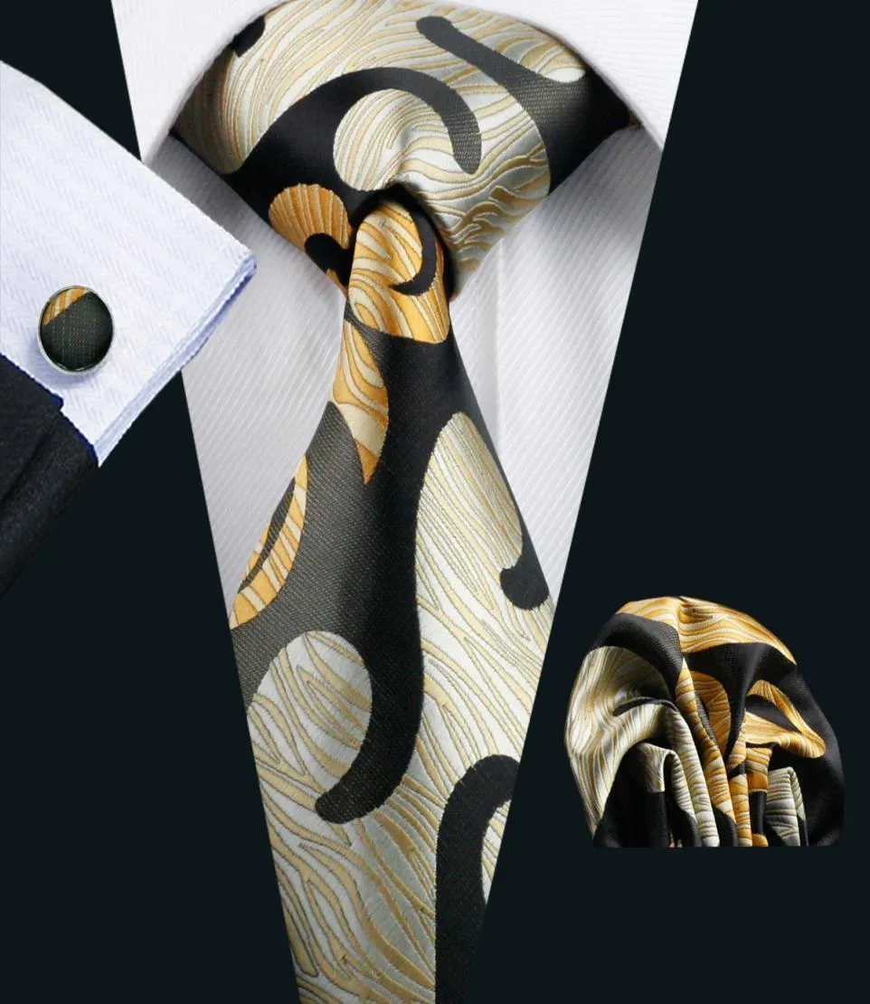 Abstract Yellow Mens Tie Pocket Square Cufflinks Set 85cm Width Meeting Business Casual Party Necktie Jacquard Woven N11828838748