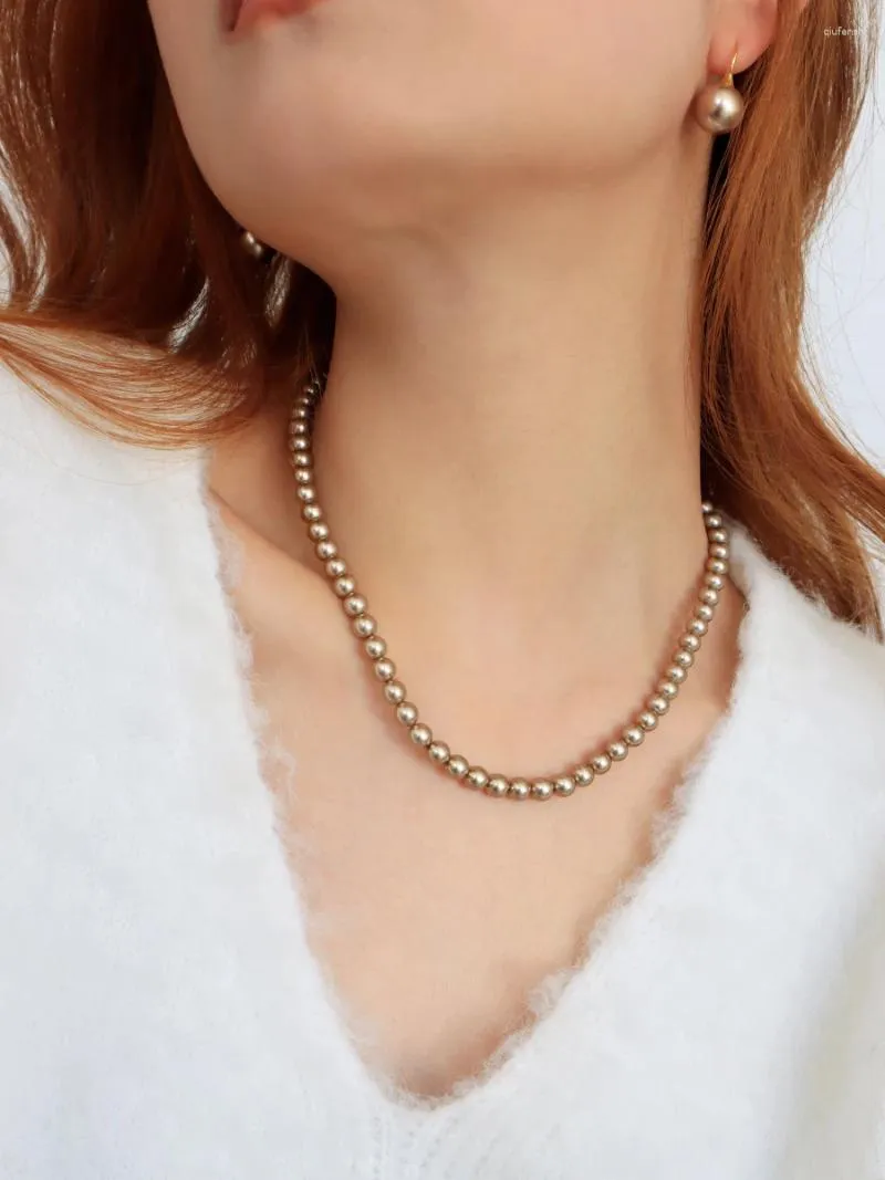 Pendanthalsband Champagne Pearl Instagram Vintage Round High Gloss Collar Halsband för kvinnor