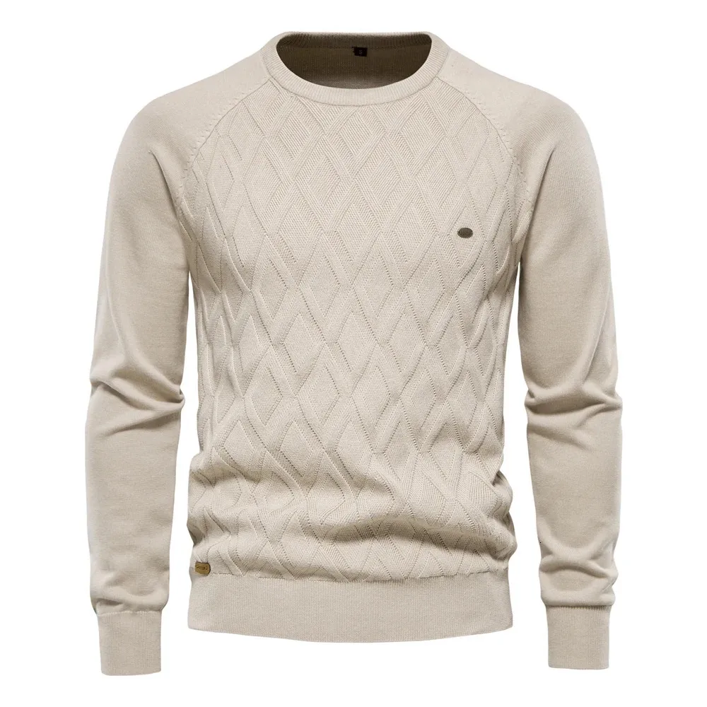 AIOPESON Argyle Basic Men Sweaters Solid Color Oneck Long sleeve Knitted Male Pullover Winter Fashion Warm for 240119
