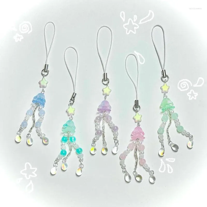 Keychains Flower Pink Blue Purple Green Star Pendant Phone Chain Cute Keychain