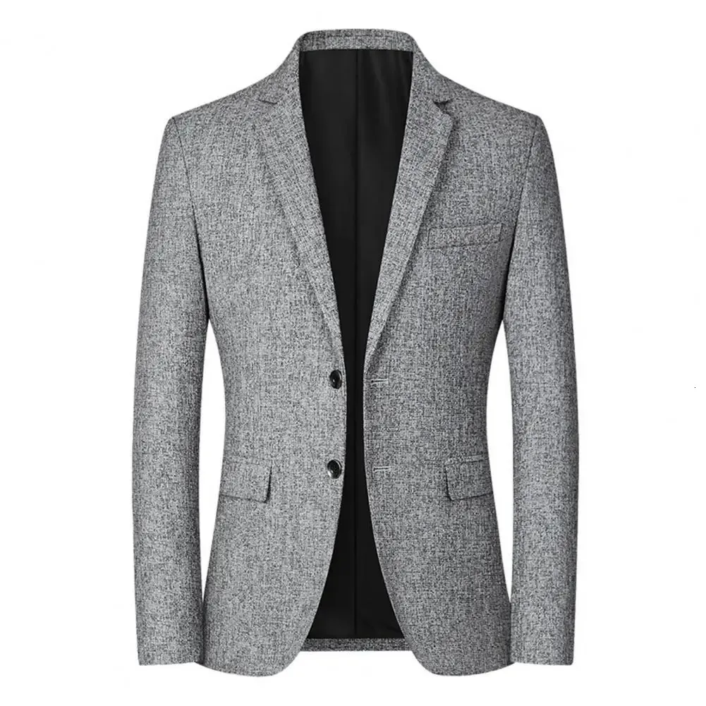 Blazer masculino cor sólida único breasted outono inverno dois botões bolsos terno casaco para casamento 240123