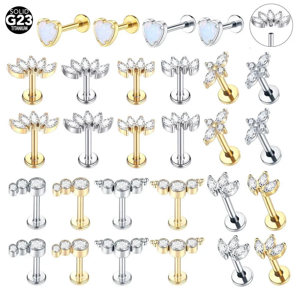 10pcslot Labret Rings Piercing Cubic Zircon Ear Tragus Earring Stud Conch Helix Daith Jewelry 16G 240130