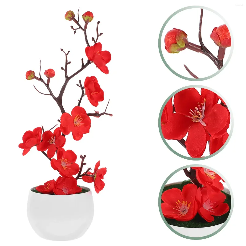 Dekorativa blommor 2 PC: er Artificiella simulerade krukväxter Fake Desktop Plum Blossom Bonsai Realistic Simulation