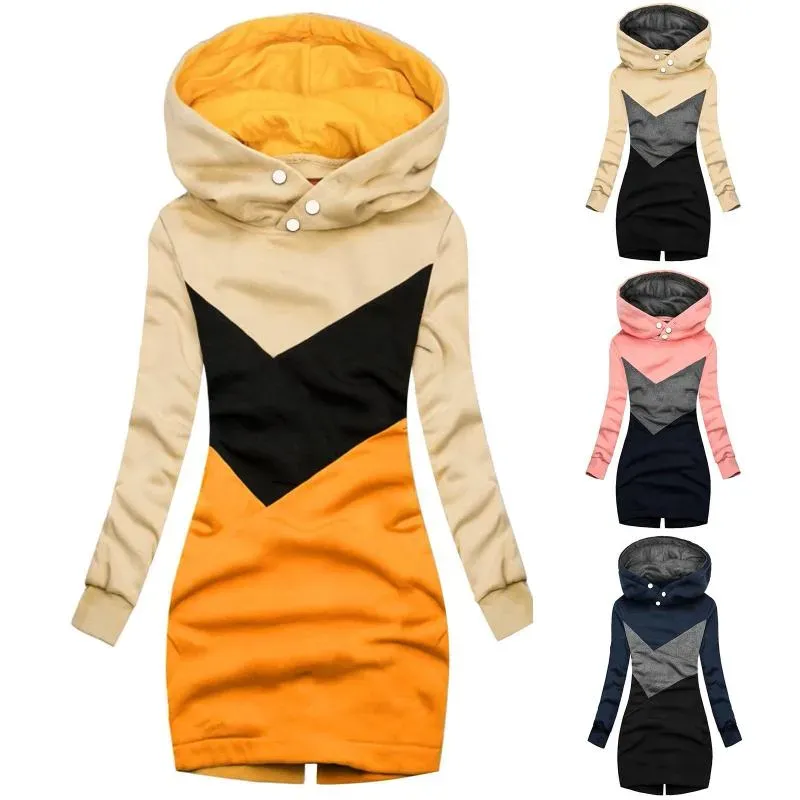 Robe à capuche pour femmes, automne-hiver, décontractée, sweat-shirt à capuche, manches longues, col rond, poche, pull pour femmes, 2021