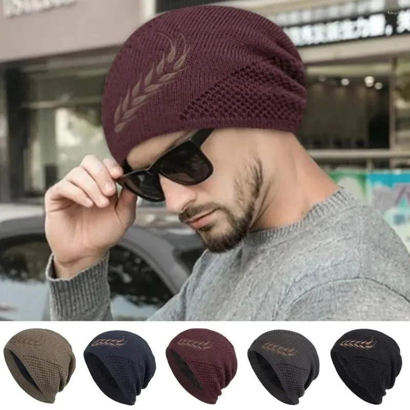 Baretten Unisex Warme Muts Mode Tarwe Geborduurd Gebreide Mannen Vrouwen Voeg Bont Gevoerd Dikke Casual Ski Beanie Motorkap Cap