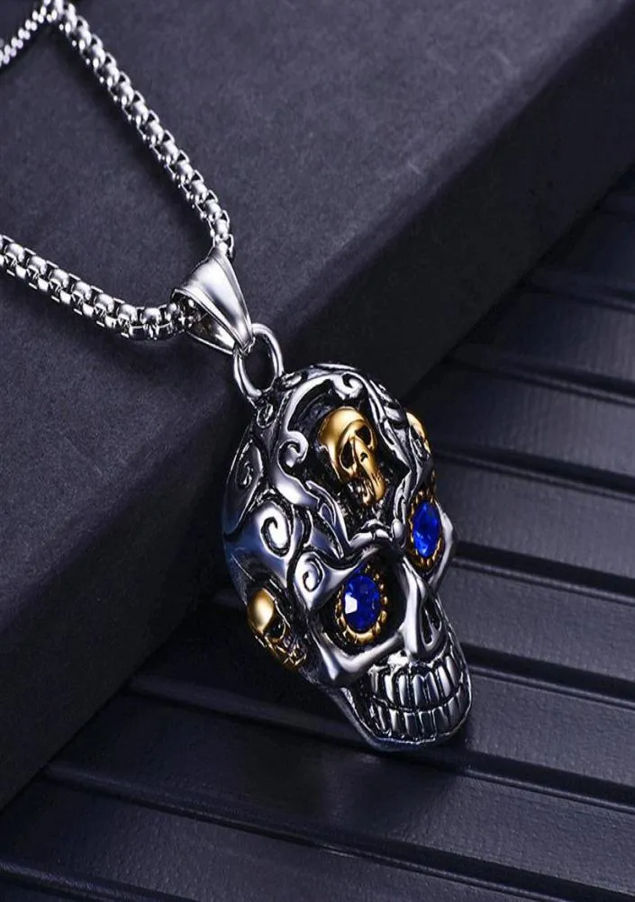 Edelstahl Silber Totenkopf Anhänger Halskette Herren Punk Motorrad Halsketten Anhänger Gold Hiphop Maske Schmuck27143932658