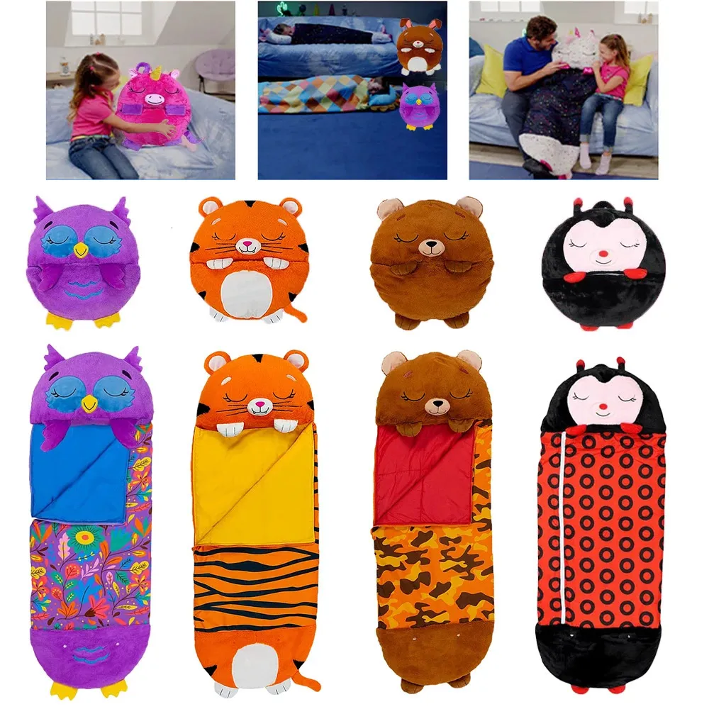 Sac de couchage de dessin animé pour enfants avec oreiller pour cadeau d'anniversaire enfants confortable en peluche chaud sac de couchage animaux garçons filles sac de nuit doux 240122
