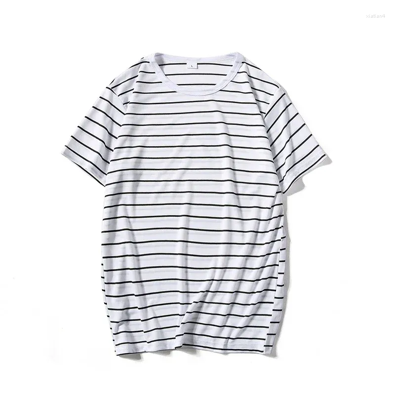 Мужские футболки 2024 Harajuku Stripe Shirt Мужская повседневная футболка с коротким рукавом Уличная мода Черно-белые топы Футболки с круглым вырезом Хип-хоп