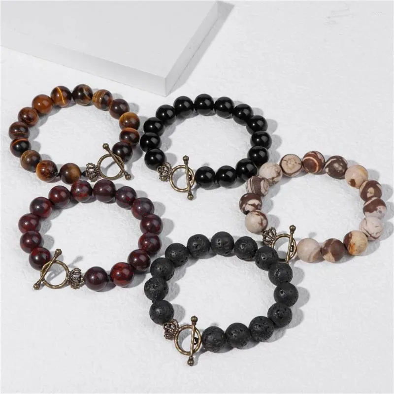 Strand Vintage OT fermoir pierre naturel oeil de tigre noir Onyx Bracelets Bracelets femmes hommes guérison bracelet bijoux