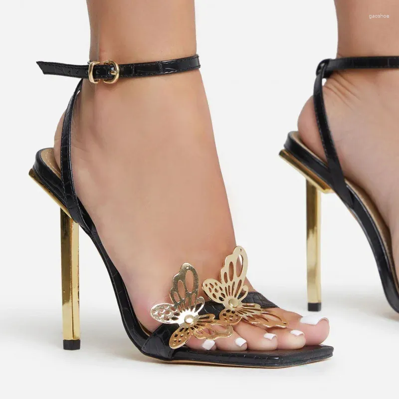 Sandali 2024 Estate Modello Mostra Stile Sexy Tacchi alti Sottili Moda Fibbia Cinturino alla caviglia Scarpe da donna Nero Taglia 35-42