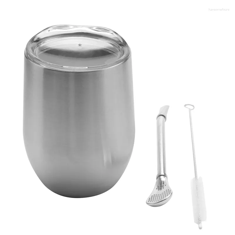 Tumblers Double-Wall Stainless Yerba Gourd Mate Tea Set Water Cup With Lid Spoon Straw Bombilla Head Filter Brush