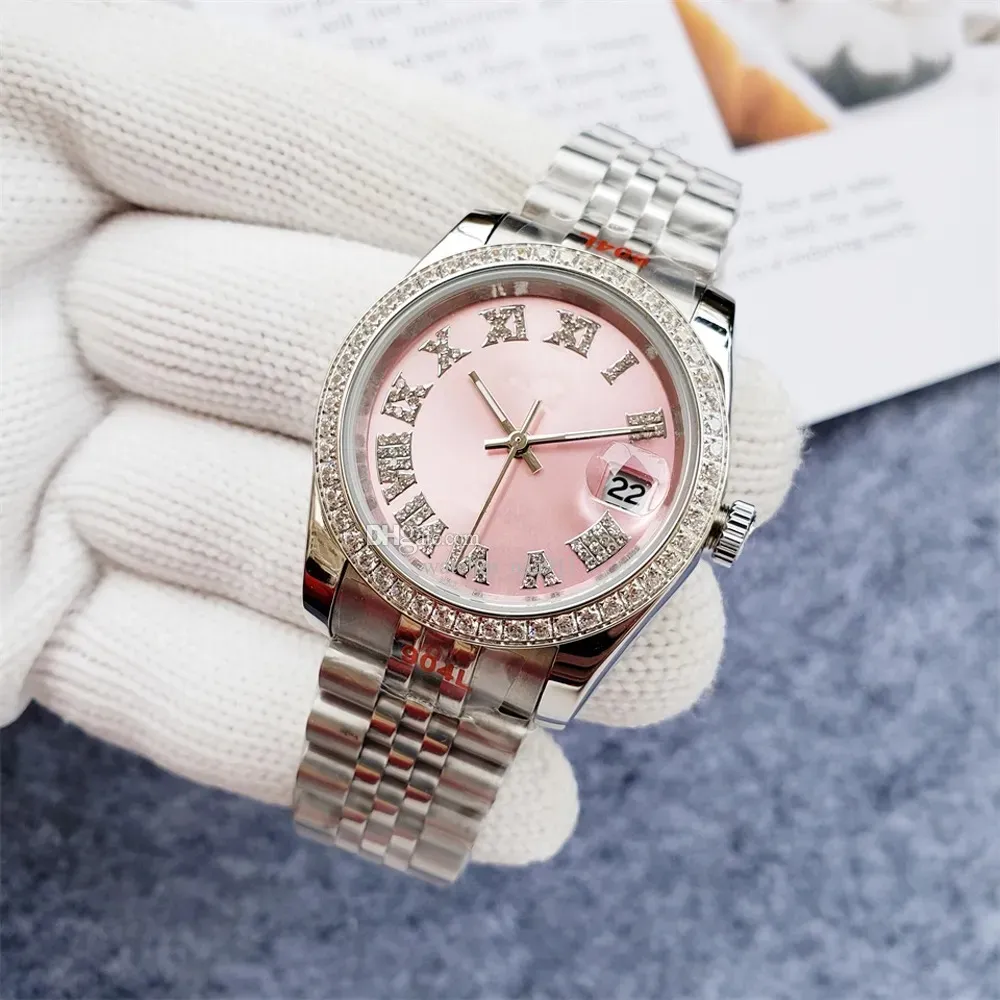 Zegarki damskie Pink Watch Diamond zegar ze stali nierog nierdzewną pasek na rękę na rękę na rękę