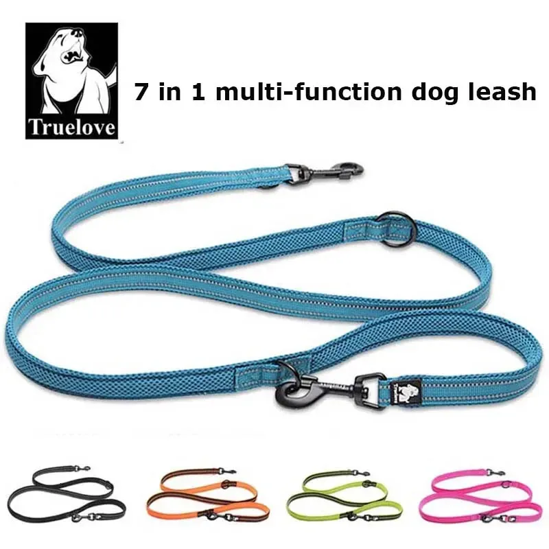 Truelove 7 em 1 multi-função ajustável cão chumbo mão livre pet treinamento trela reflexiva multi-purpose cão trela caminhada 2 cães 240125