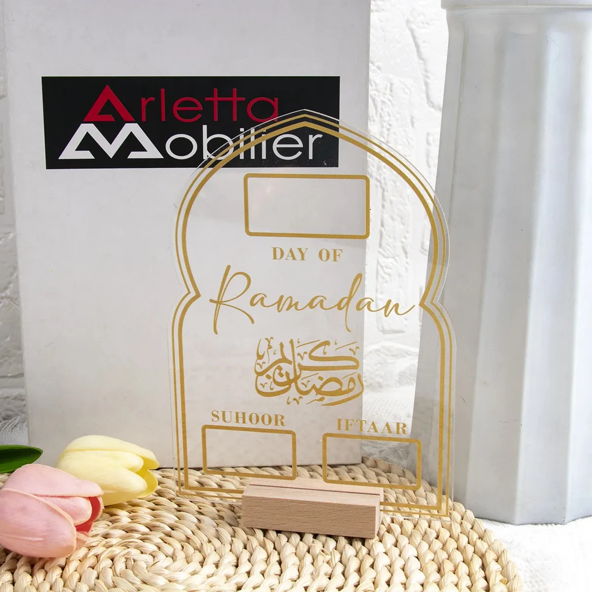 1 Tablero de calendario de Ramadán reutilizable para el tablero de calendario acrílico de Eid Al Fitr Mubarak 2024 Suministros para fiestas musulmanas de Ramadán Karim 240210