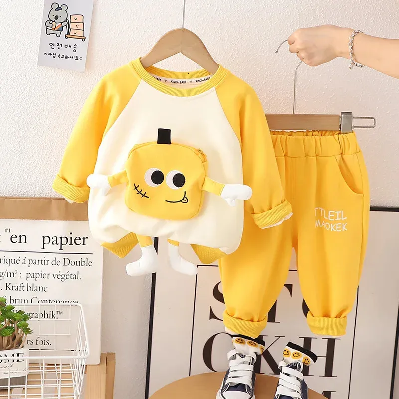 Bébé garçons vêtements ensemble printemps automne costumes de sport pour enfants dessin animé 3D poche sweats pantalons 2 pièces survêtements pour garçon tenues 240202