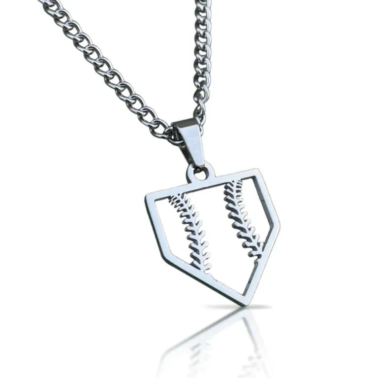 Titanium Sport Accessories Baseball Cut Out Pendant With Chain Necklace Gold Plated Stainless Steel