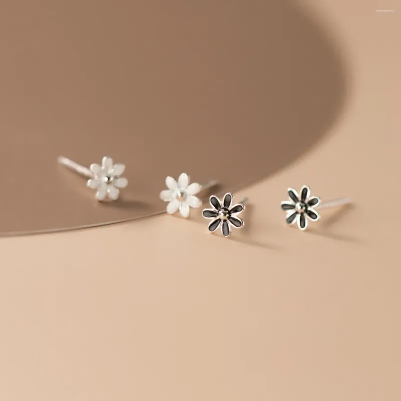 Ohrstecker aus 925er-Sterlingsilber für Damen, Epoxid-Blumen-Ohrring, Schwarz, Weiß, Frau
