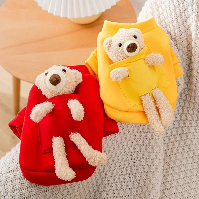 Kattdräkter Cartoon Bear Autumn Winter Thin Fleece Sweater Blue Kitten Vuxen Varma kläder Teddy Två meter Pet Dog Sweaters Pullover Puppy