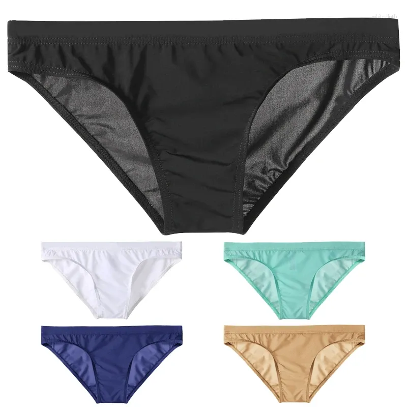 Majaki 1PCS Męskie majtki Seksowne lodowe talia jedwabny półprzezroczysty bikini chuda homme oddychająca bielizna