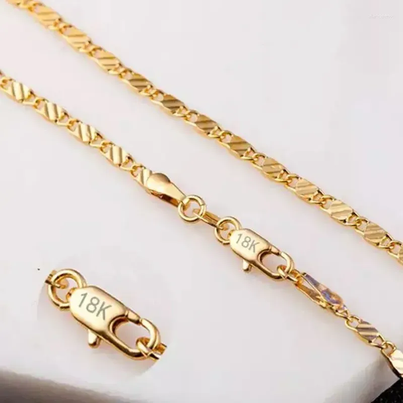 Chains SAIYE Fashion 18k Gold Necklace 2MM 16/18/20/22/24/26/28/30 Inch Side Chain For Women Men Jewelry Silver