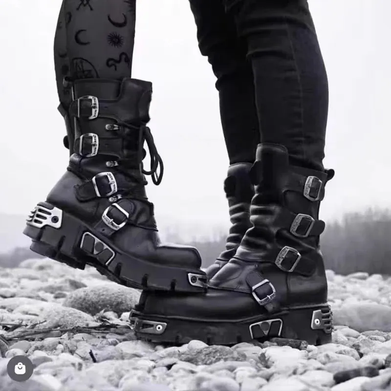 Genuine Leather Gothic Skull Punk Cowboy Boots: Unisex