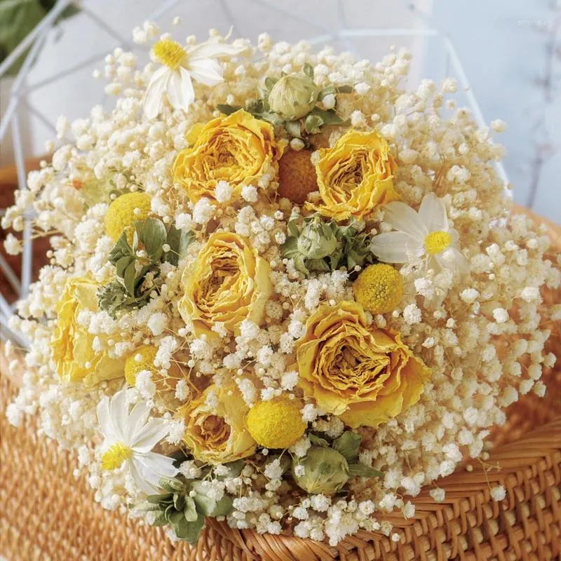 Decorative Flowers Dried Rose Bouquets With Baby's Breath Sunflower For Floral Arrangements Home Decor Wedding Table Decorations