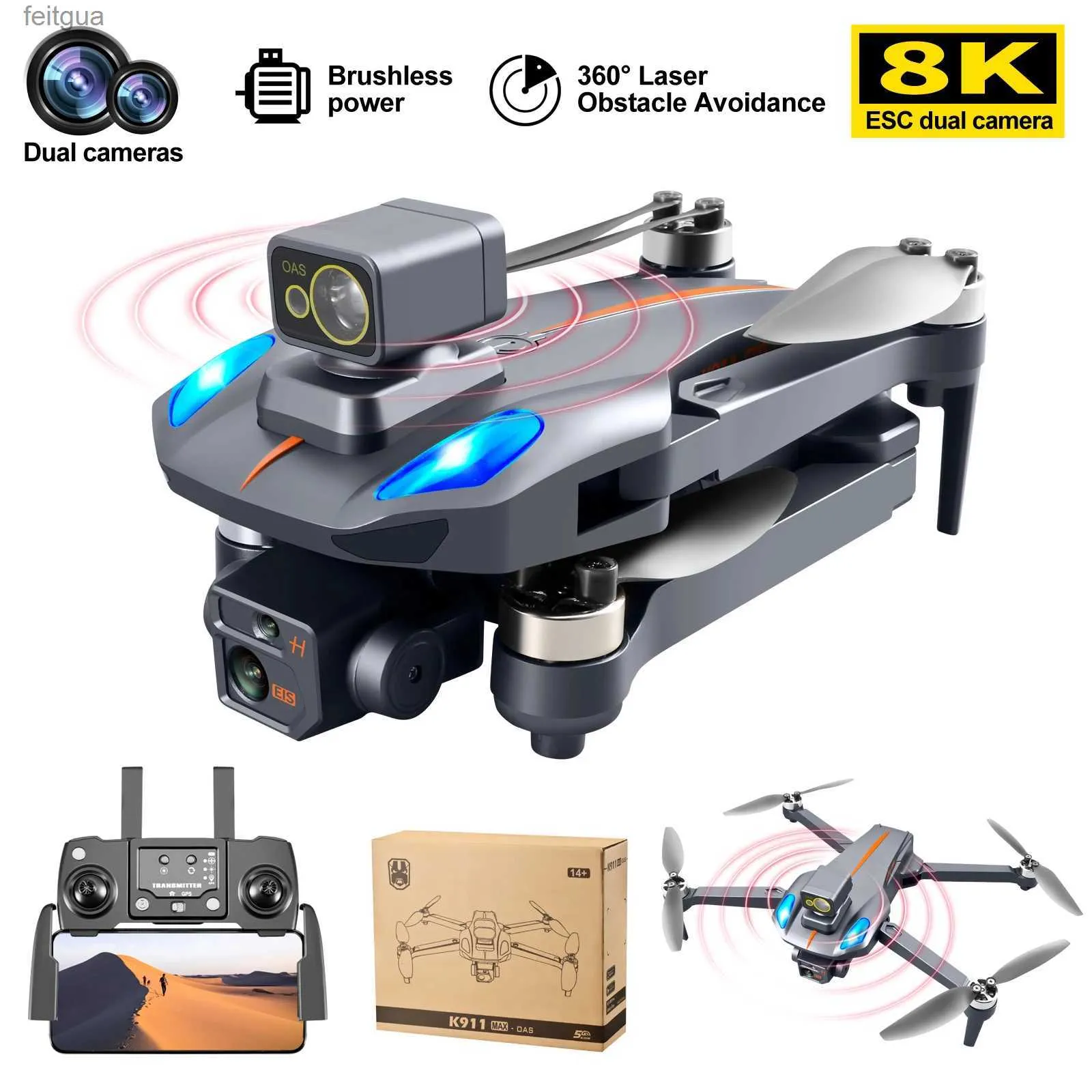 Droni K911 MAX GPS Drone 4K Evitamento ostacoli professionale 8K DualHD Fotocamera Motore brushless Pieghevole Quadcopter RC Distanza 1200M YQ240211